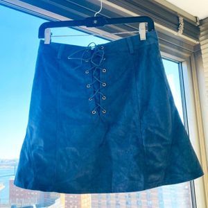 Boohoo Blue Suede Lace Up Mini Skirt size 8